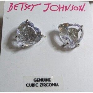 $40 Betsey Johnson Heart Pave Skull Earrings  New On Card